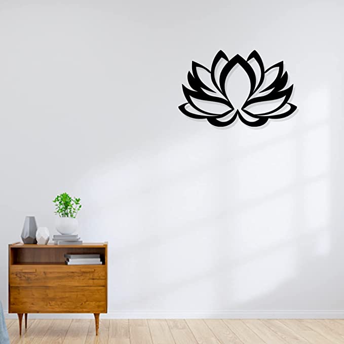 Artrooms Lotus Design Metal Wall Art - Wall Decoration | Wall Hanging (16x25 inch) | Black Matte Finish