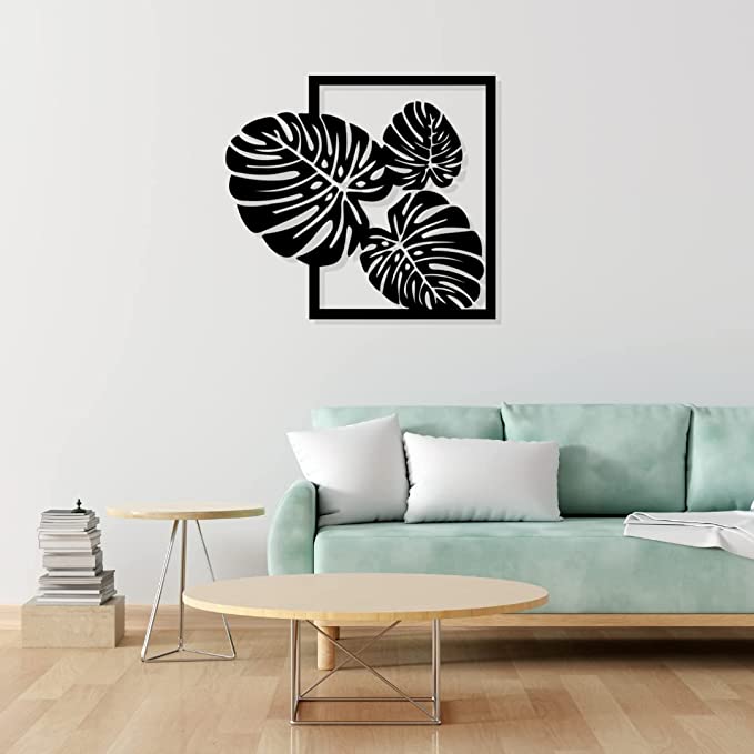 Artrooms Leaf Metal Wall Art - Wall Decoration | Wall Hanging (25x22 inch) | Black Matte Finish