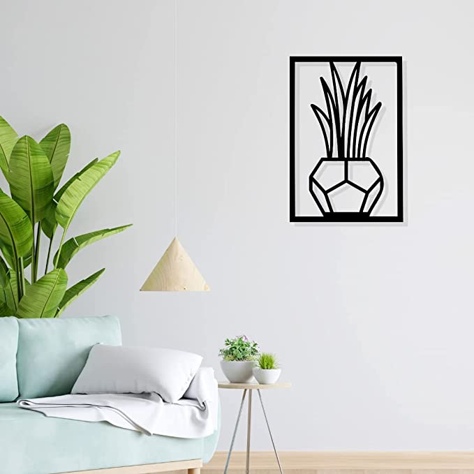 Artrooms Plant Metal Wall Art - Wall Decoration | Wall Hanging (17x25 inch) | Black Matte Finish