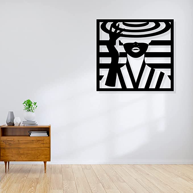 Artrooms Lady Metal Wall Art - Wall Decoration | Wall Hanging (25x23 inch) | Black Matte Finish