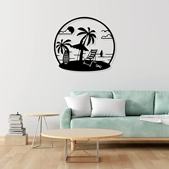 Artrooms Beach Metal Wall Art - Wall Decoration | Wall Hanging (25x22 inch) | Black Matte Finish
