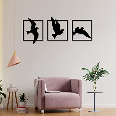 Artrooms Birds Framed Metal Wall Art - Wall Decoration | Wall Hanging (36x15 inch) | Black Matte Finish