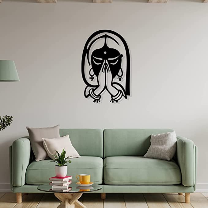 Artrooms Namaste Metal Wall Art - Wall Decoration | Wall Hanging (17x25 inch) | Black Matte Finish