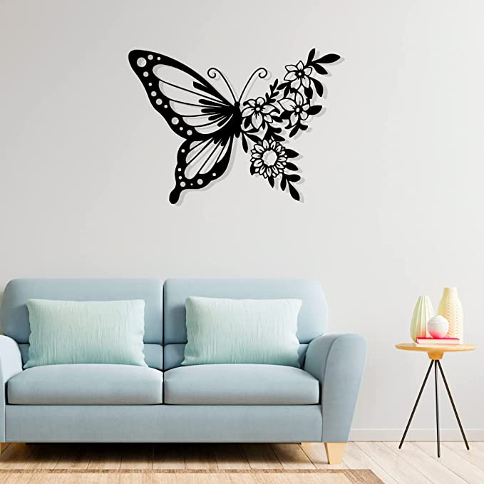Artrooms Butterfly Metal Wall Art - Wall Decoration | Wall Hanging (18x25 inch) | Black Matte Finish