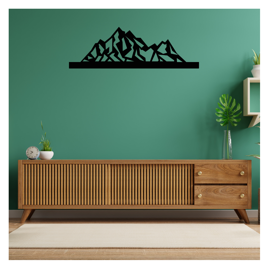 Artrooms Mountain Metal Wall Art - Wall Decoration | Wall Hanging (8x25 inch) | Black Matte Finish