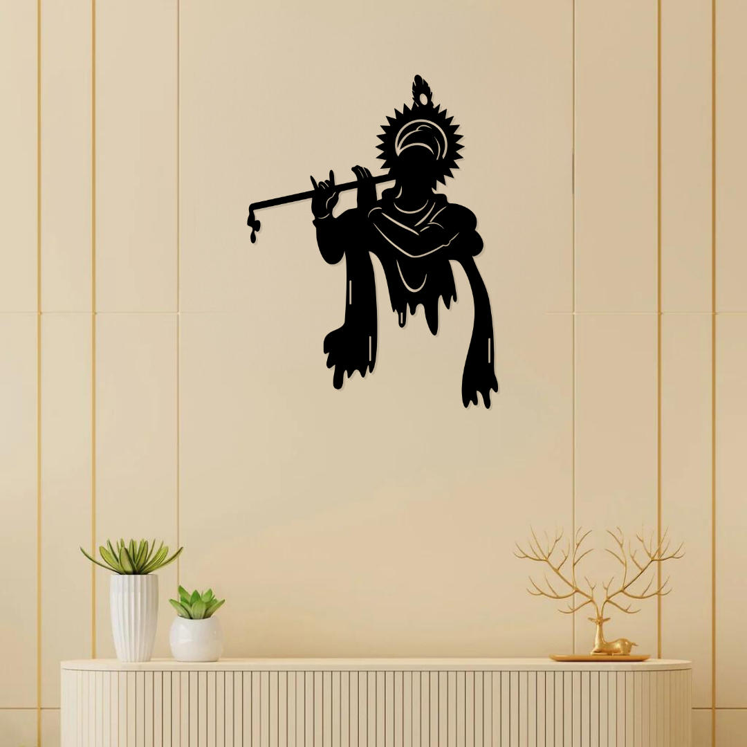 Artrooms Krishna Metal Wall Art - Wall Decoration | Wall Hanging (18x24 inch) | Black Matte Finish