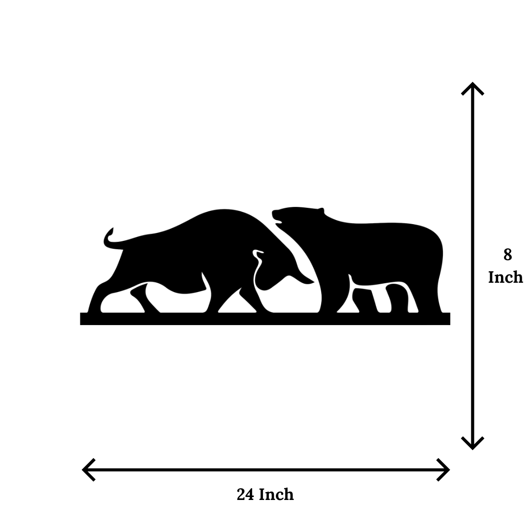 Artrooms Bull and Bear Metal Wall Art – 24x8 inch | Stock Market Wall Decor for Office & Trading Room
