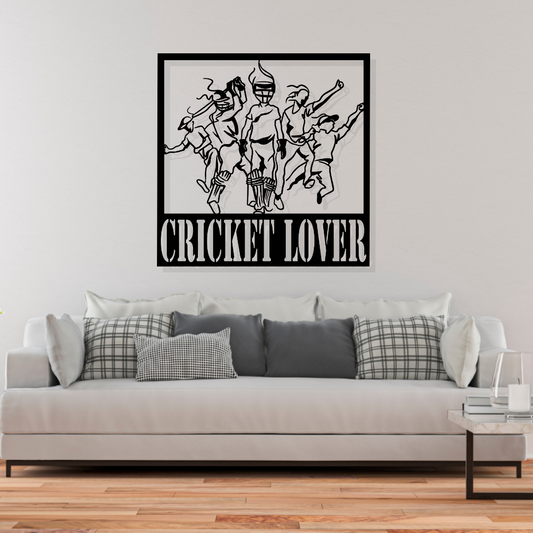Artrooms Cricket Players Metal Wall Art - Wall Decoration | Wall Hanging (25x25 inch) | Black Matte Finish