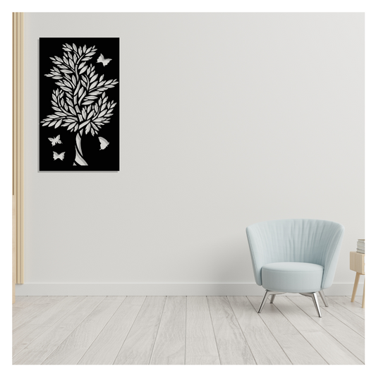 Artrooms Tree Pattern Metal Wall Art - Wall Decoration | Wall Hanging (15x25 inch) | Black Matte Finish