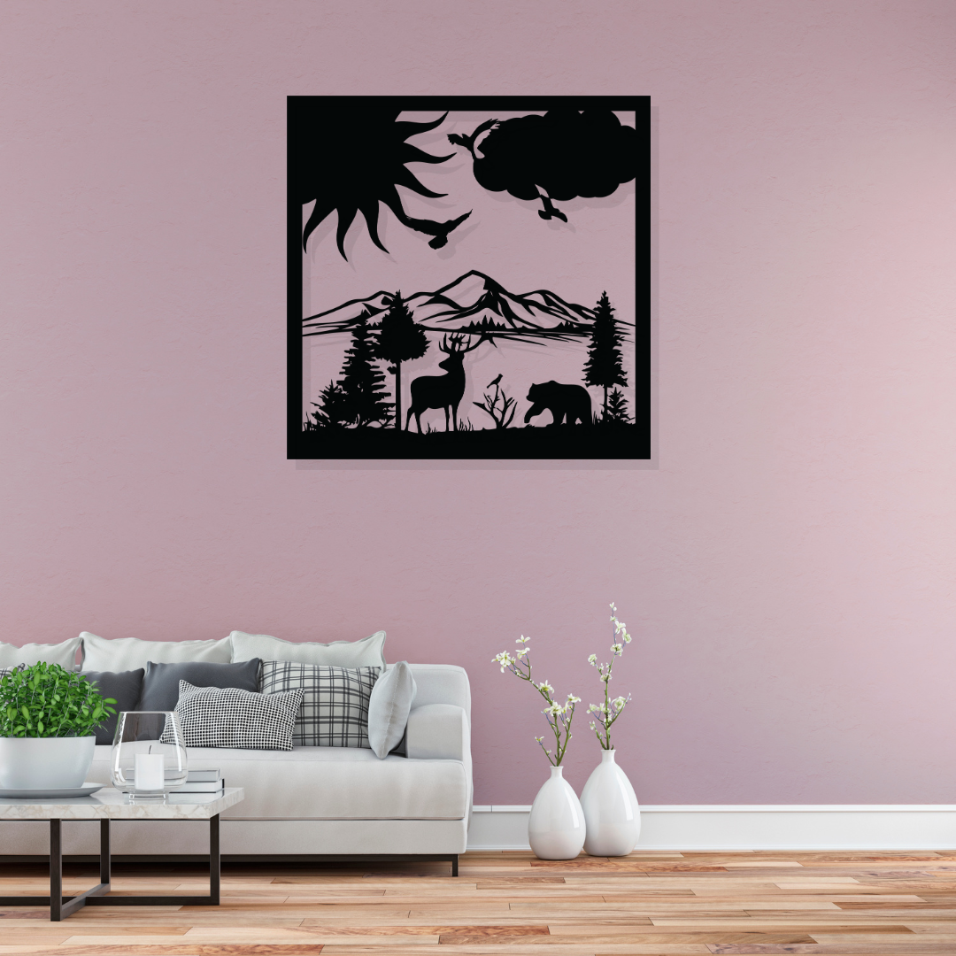 Artrooms Nature Metal Wall Art - Wall Decoration | Wall Hanging (25x25 inch) | Black Matte Finish