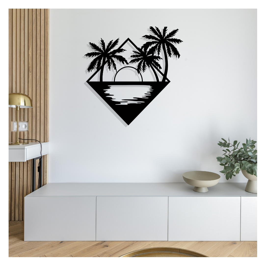 Artrooms Sunset Metal Wall Art - Wall Decoration | Wall Hanging (25x25 inch) | Black Matte Finish