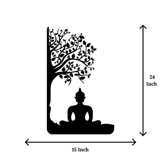 black matte buddha wall décor with tree design size 16 x 25 inch
