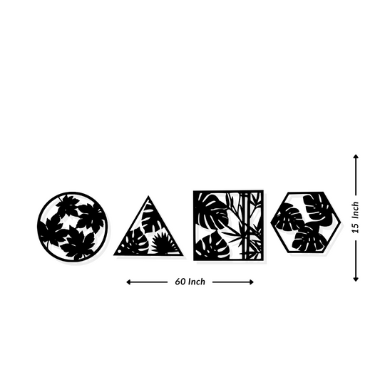 Artrooms Tropical leaf Mountains Metal Wall Art - Wall Decoration | Wall Hanging (60x15 inch) | Black Matte Finish