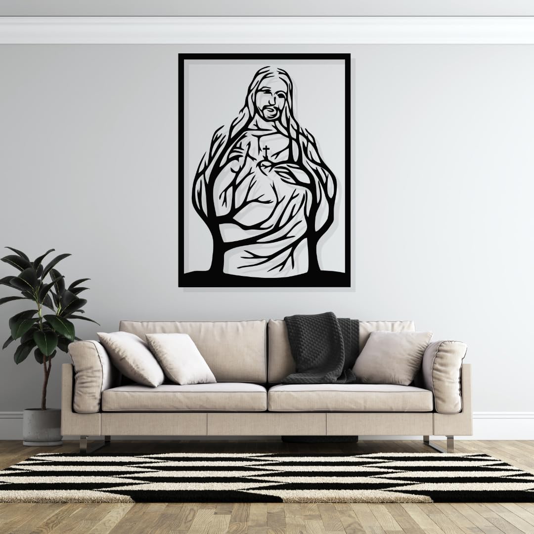 Artrooms Jesus Metal Wall Art - Wall Decoration|Wall Hanging (18x25 inch)|Black Matte Finish