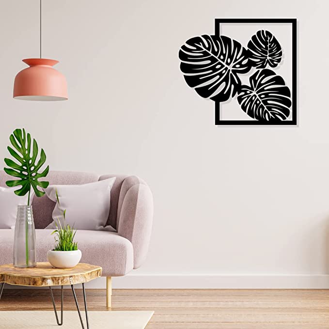 Artrooms Leaf Metal Wall Art - Wall Decoration | Wall Hanging (25x22 inch) | Black Matte Finish
