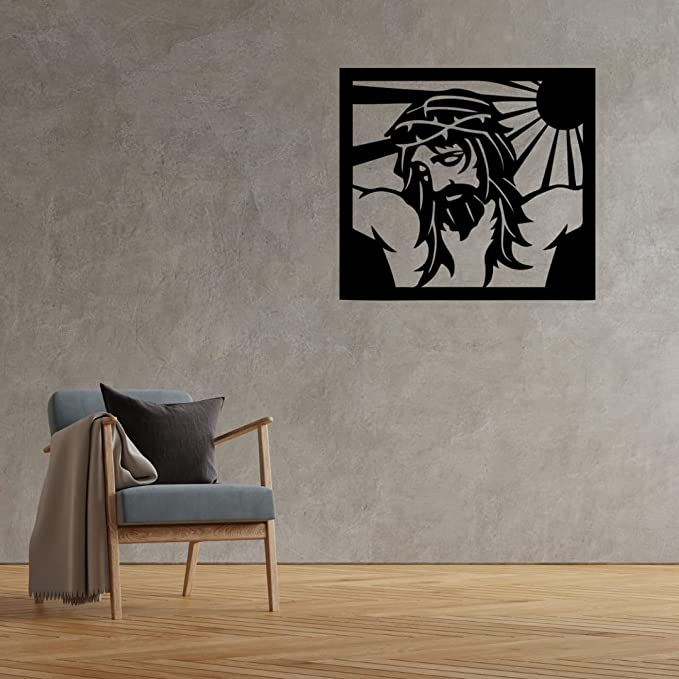 Artrooms Jesus Metal Wall Art - Wall Decoration | Wall Hanging (25x22 inch) | Black Matte Finish