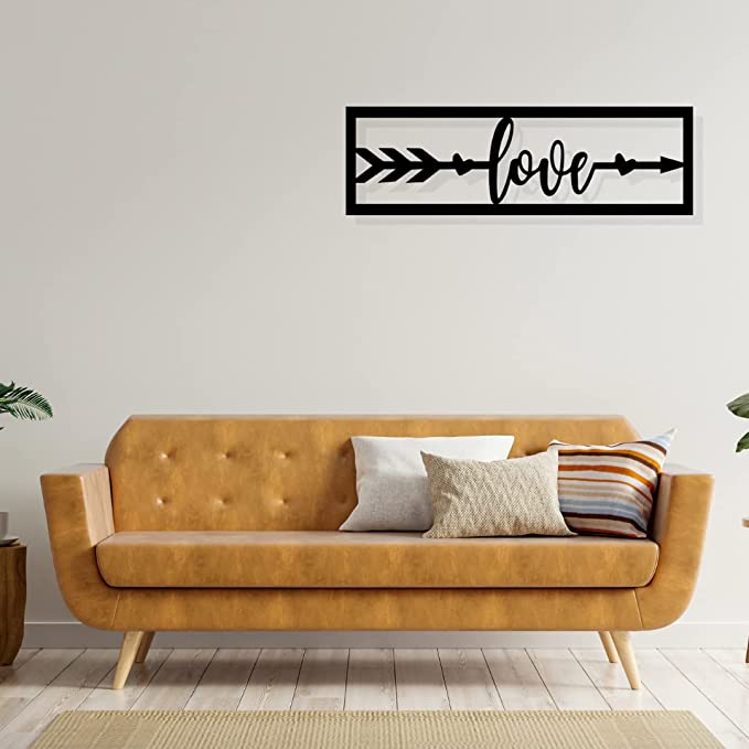 Artrooms Love Arrow Metal Wall Art - Wall Decoration | Wall Hanging (25x8 inch) | Black Matte Finish