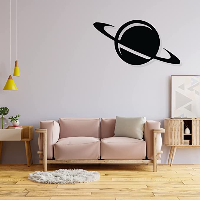 Artrooms Saturn Metal Wall Art - Wall Decoration | Wall Hanging (25x13 inch) | Black Matte Finish