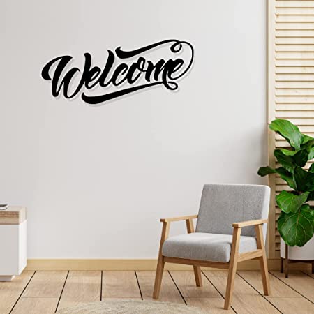 Artrooms Welcome Text Metal Wall Art - Wall Decoration | Wall Hanging (25x10 inch) | Black Matte Finish