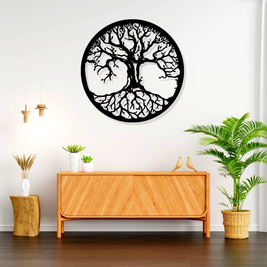 Artrooms Tree Metal Wall Art - Wall Decoration | Wall Hanging (24x24 inch) | Black Matte Finish