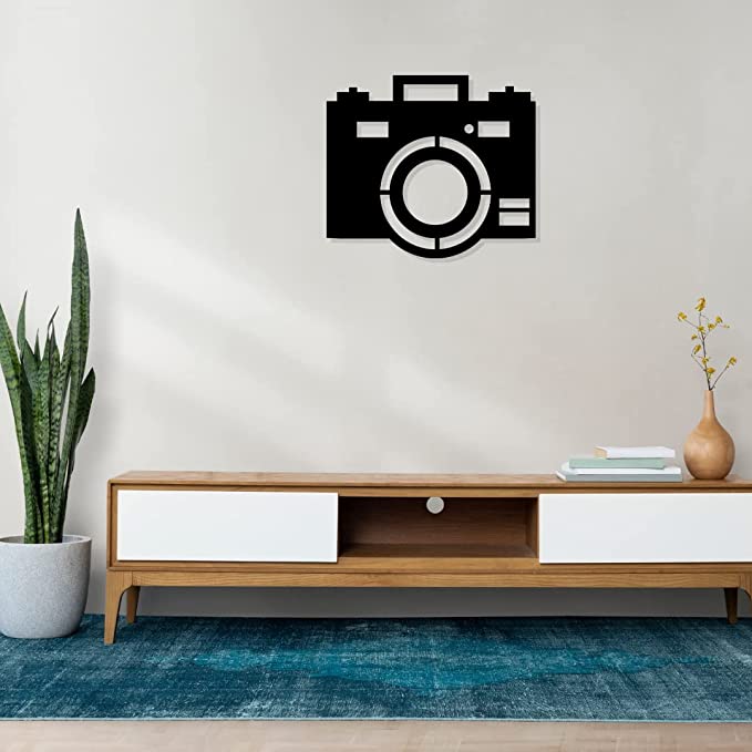 Artrooms Camera Metal Wall Art - Wall Decoration | Wall Hanging (22x25 inch) | Black Matte Finish