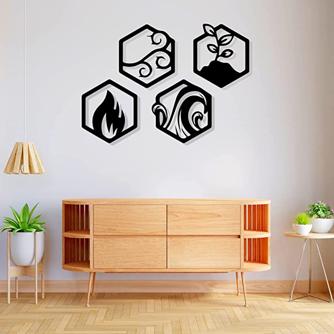 Artrooms Nature Elements Metal Wall Art - Wall Decoration | Wall Hanging (44x12 inch) | Black Matte Finish
