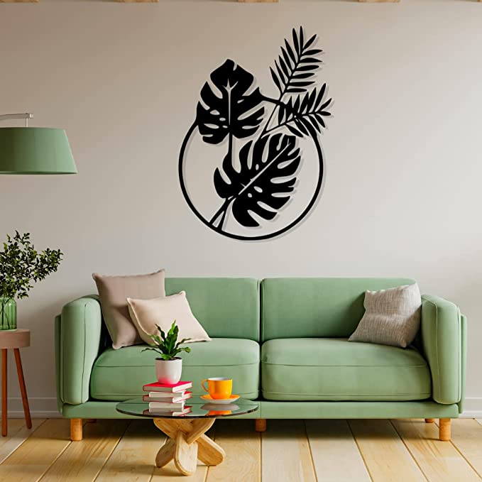 Artrooms Leaf Metal Wall Art - Wall Decoration | Wall Hanging (18x25 inch) | Black Matte Finish
