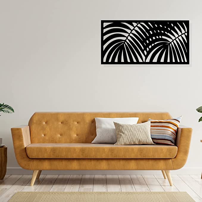 Artrooms Palm Tree Metal Wall Art - Wall Decoration | Wall Hanging (25x13 inch) | Black Matte Finish