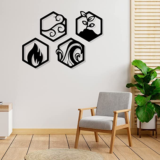 Artrooms Nature Elements Metal Wall Art - Wall Decoration | Wall Hanging (44x12 inch) | Black Matte Finish