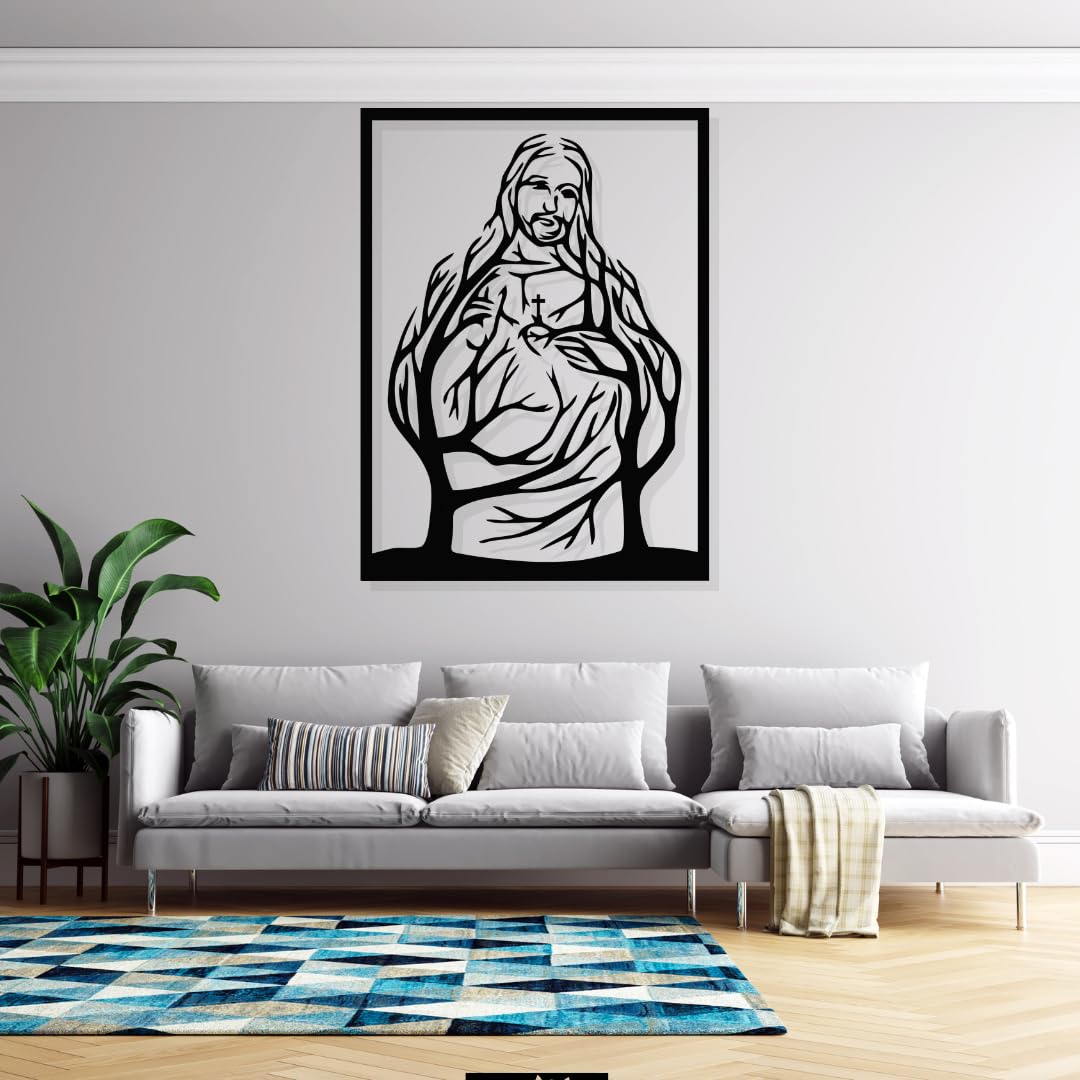 Artrooms Jesus Metal Wall Art - Wall Decoration|Wall Hanging (18x25 inch)|Black Matte Finish