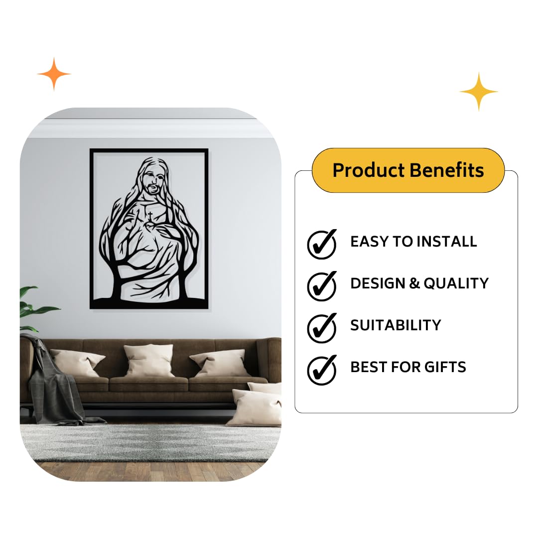 Artrooms Jesus Metal Wall Art - Wall Decoration|Wall Hanging (18x25 inch)|Black Matte Finish