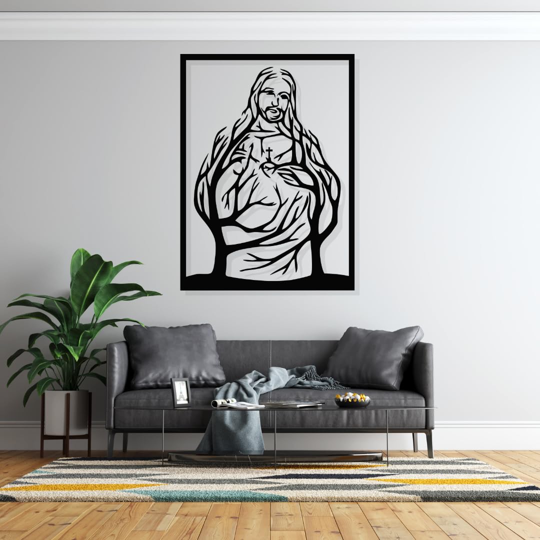 Artrooms Jesus Metal Wall Art - Wall Decoration|Wall Hanging (18x25 inch)|Black Matte Finish
