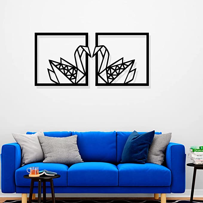 Artrooms Swan Couple Metal Wall Art - Wall Decoration | Wall Hanging (36x18 inch) | Black Matte Finish