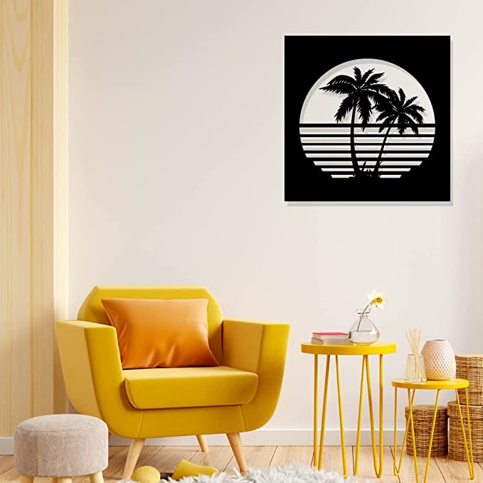 Artrooms Coconut Tree Metal Wall Art - Wall Decoration | Wall Hanging (25x25 inch) | Black Matte Finish