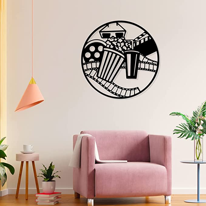 Artrooms Cinema Metal Wall Art - Wall Decoration | Wall Hanging (25x25 inch) | Black Matte Finish