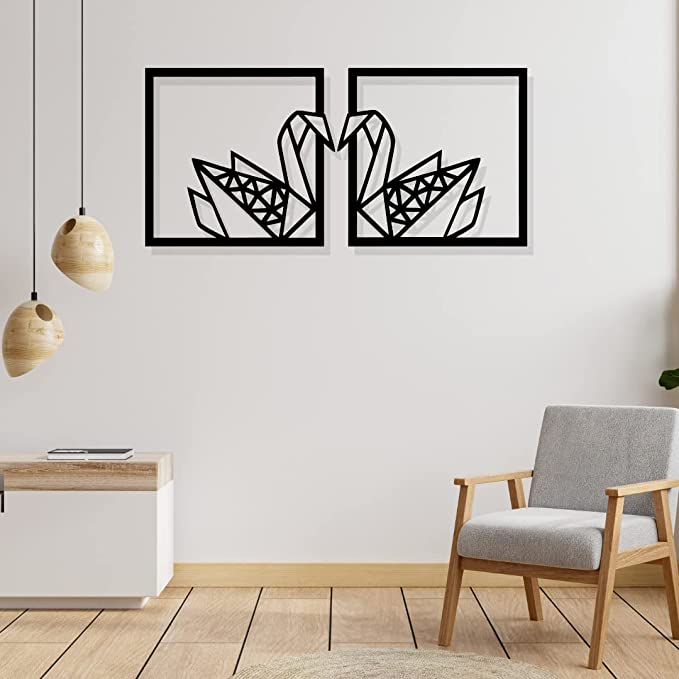 Artrooms Swan Couple Metal Wall Art - Wall Decoration | Wall Hanging (36x18 inch) | Black Matte Finish