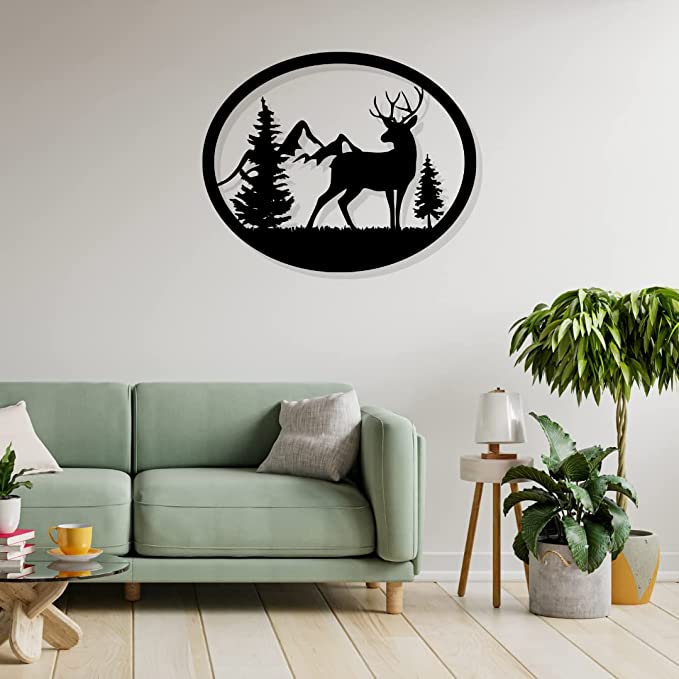 Artrooms Raindeer Metal Wall Art - Wall Decoration | Wall Hanging (25x20 inch) | Black Matte Finish