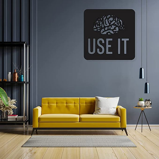 Artrooms Brain Use It  Metal Wall Art - Wall Decoration | Wall Hanging | Black Matte Finish