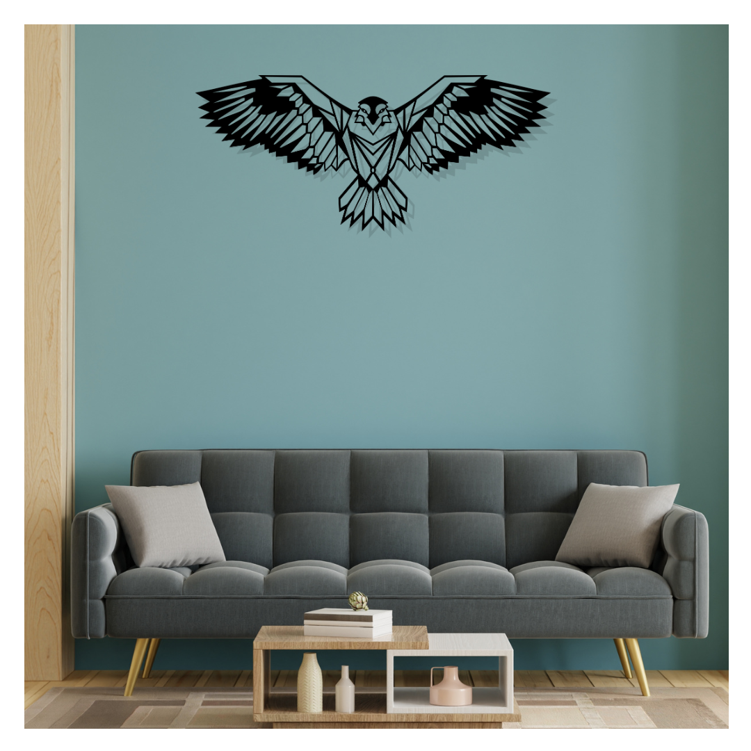 Artrooms Eagle Metal Wall Art - Wall Decoration | Wall Hanging (25x11 inch) | Black Matte Finish