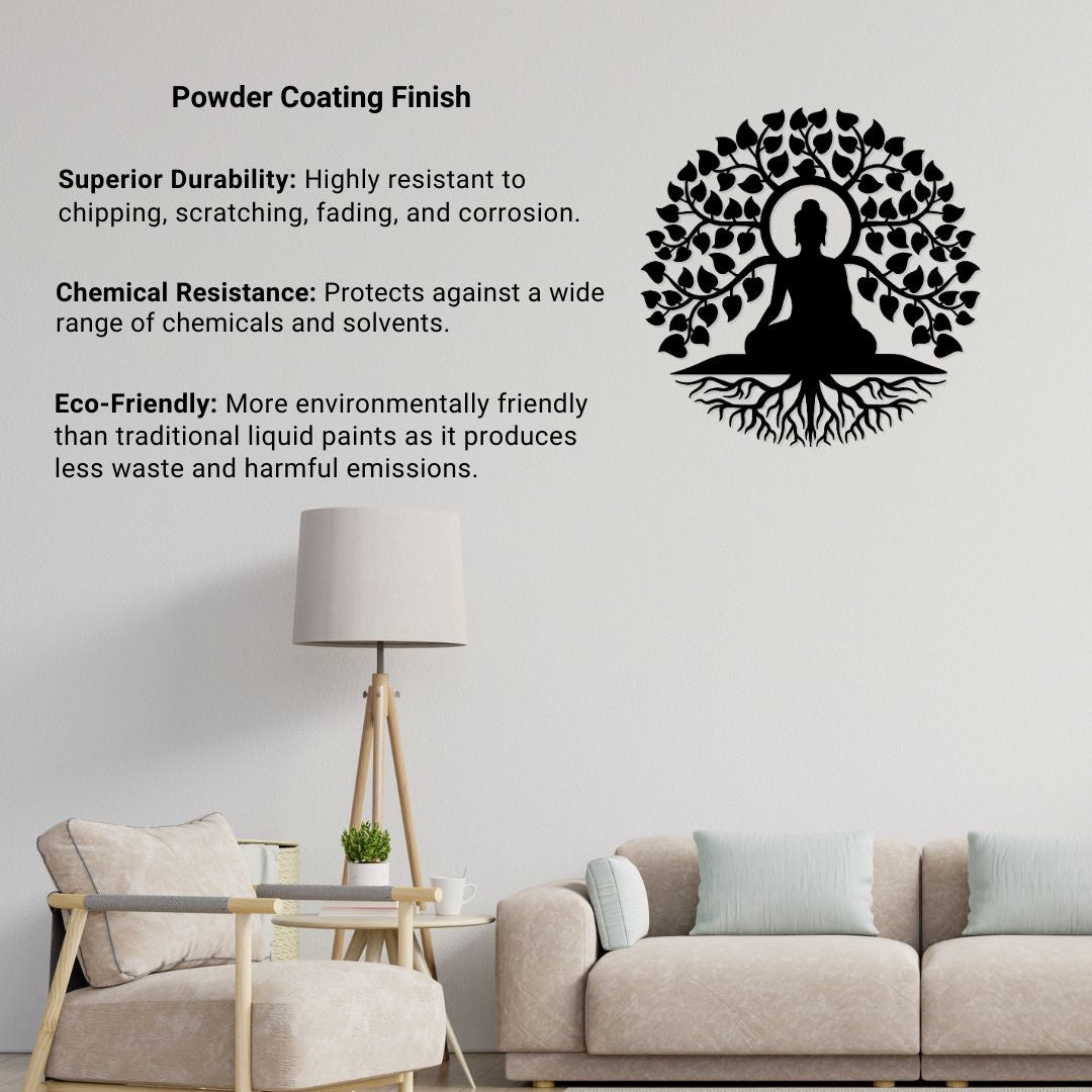 Artrooms Buddha on Tree Warrior Metal Wall Art - Wall Decoration | Wall Hanging (24x24 inch) | Black Matte Finish
