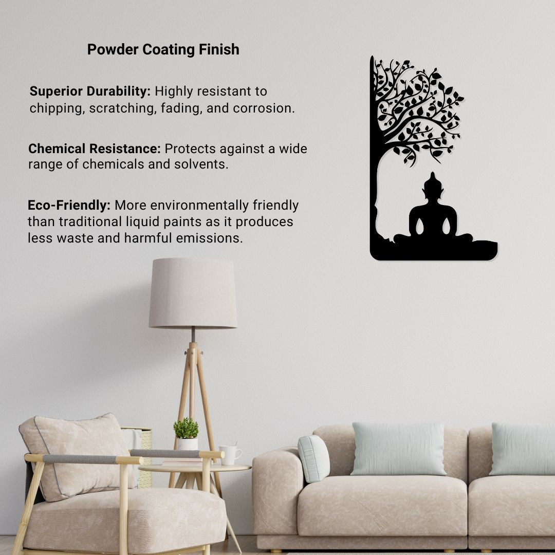 Artrooms Buddha Metal Wall Art - Wall Decoration | Wall Hanging (16x25 inch) | Black Matte Finish