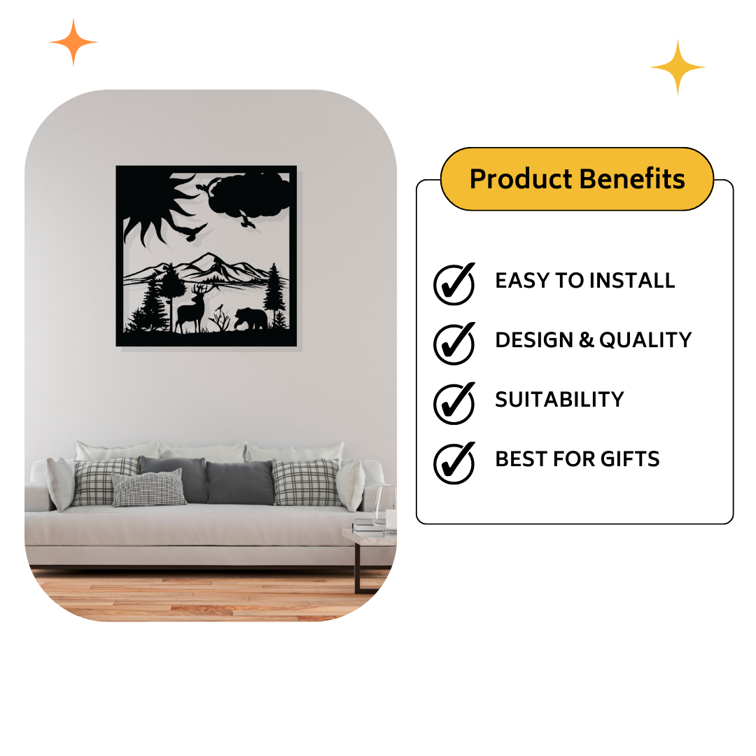 Artrooms Nature Metal Wall Art - Wall Decoration | Wall Hanging (25x25 inch) | Black Matte Finish