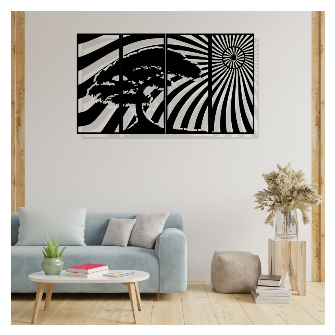 Artrooms Tree Metal Wall Art - Wall Decoration | Wall Hanging (44x25 inch) | Black Matte Finish