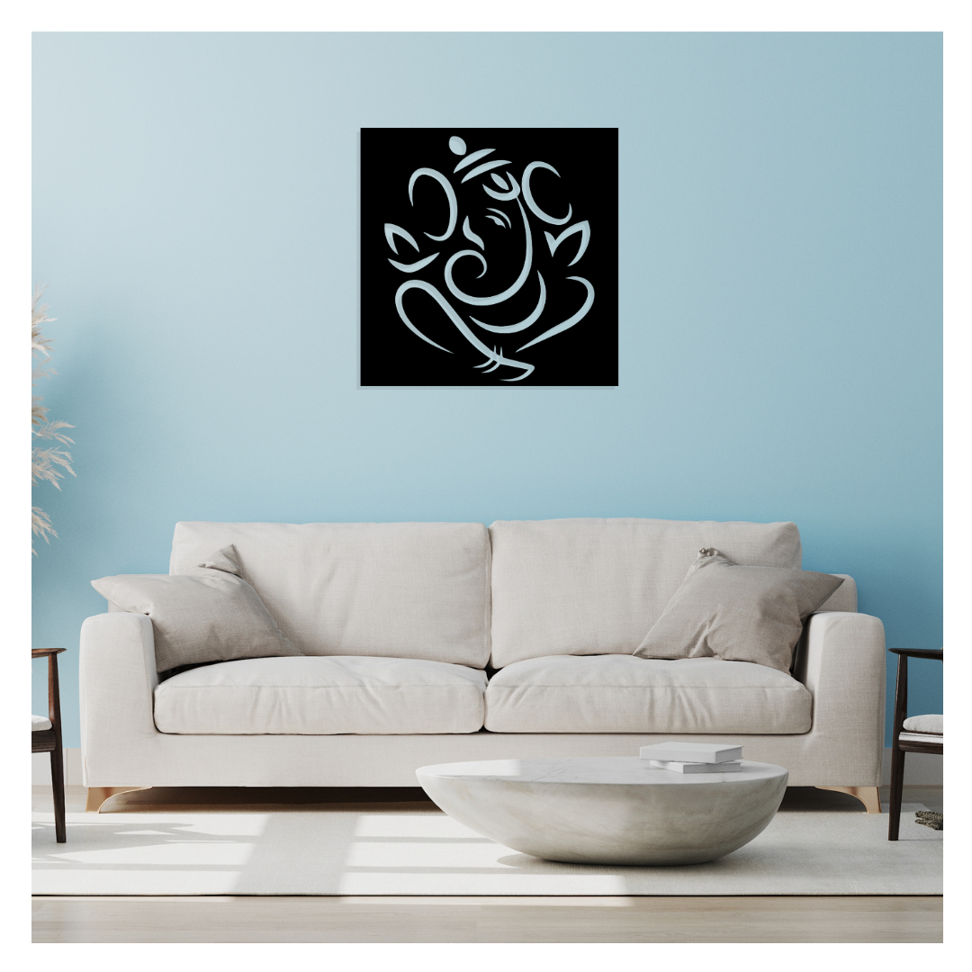 Artrooms Ganpati Metal Wall Art - Wall Decoration | Wall Hanging (25x25 inch) | Black Matte Finish