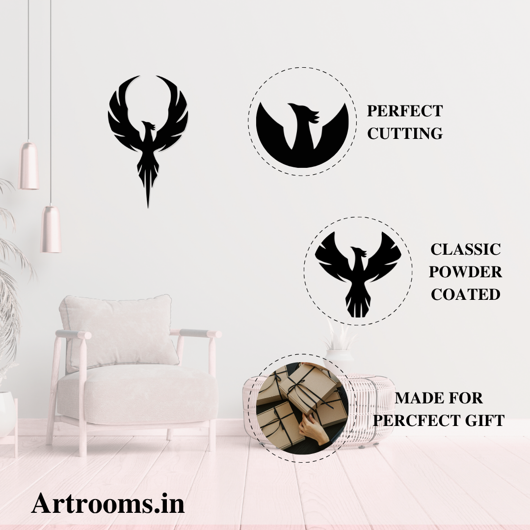 Phoenix Bird Metal Wall Art – 15x24 inch | Inspirational Wall Hanging for Home & Office Décor
