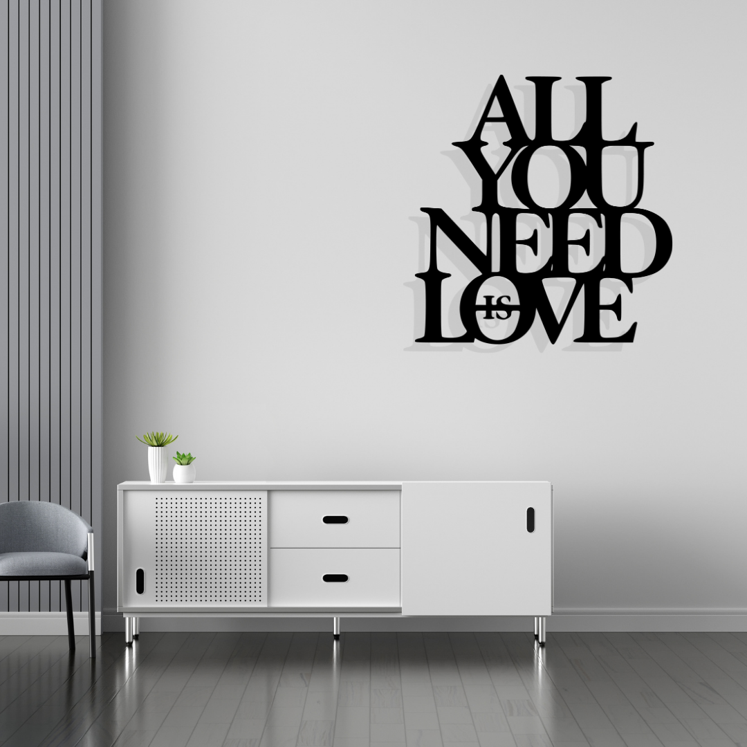 Artrooms All You Need Is Love Metal Wall Art - Wall Decoration | Wall Hanging (24x25 inch) | Black Matte Finish