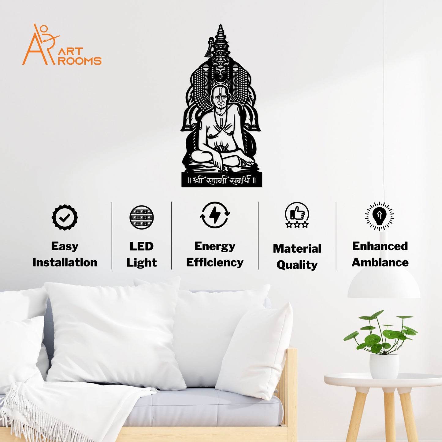 Artrooms Tulja Bhavani And Shree Swami Samarth Metal Wall Art With Light