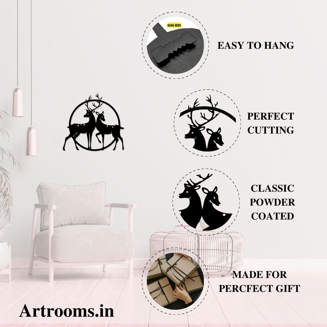 Artrooms Deer Couple Metal Wall Art | Nature-Inspired Wall Hanging for Living Room & Bedroom