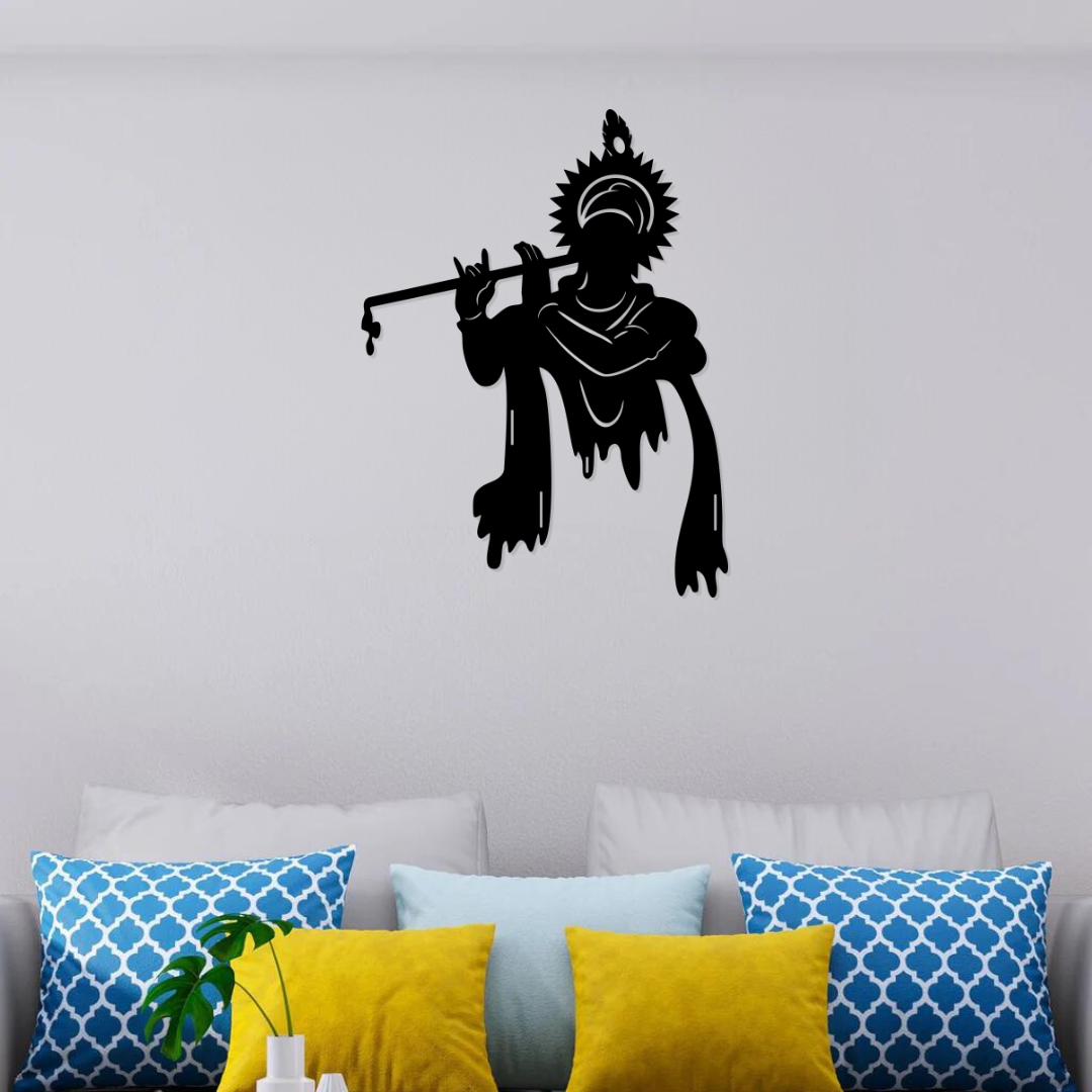 Artrooms Krishna Metal Wall Art - Wall Decoration | Wall Hanging (18x24 inch) | Black Matte Finish