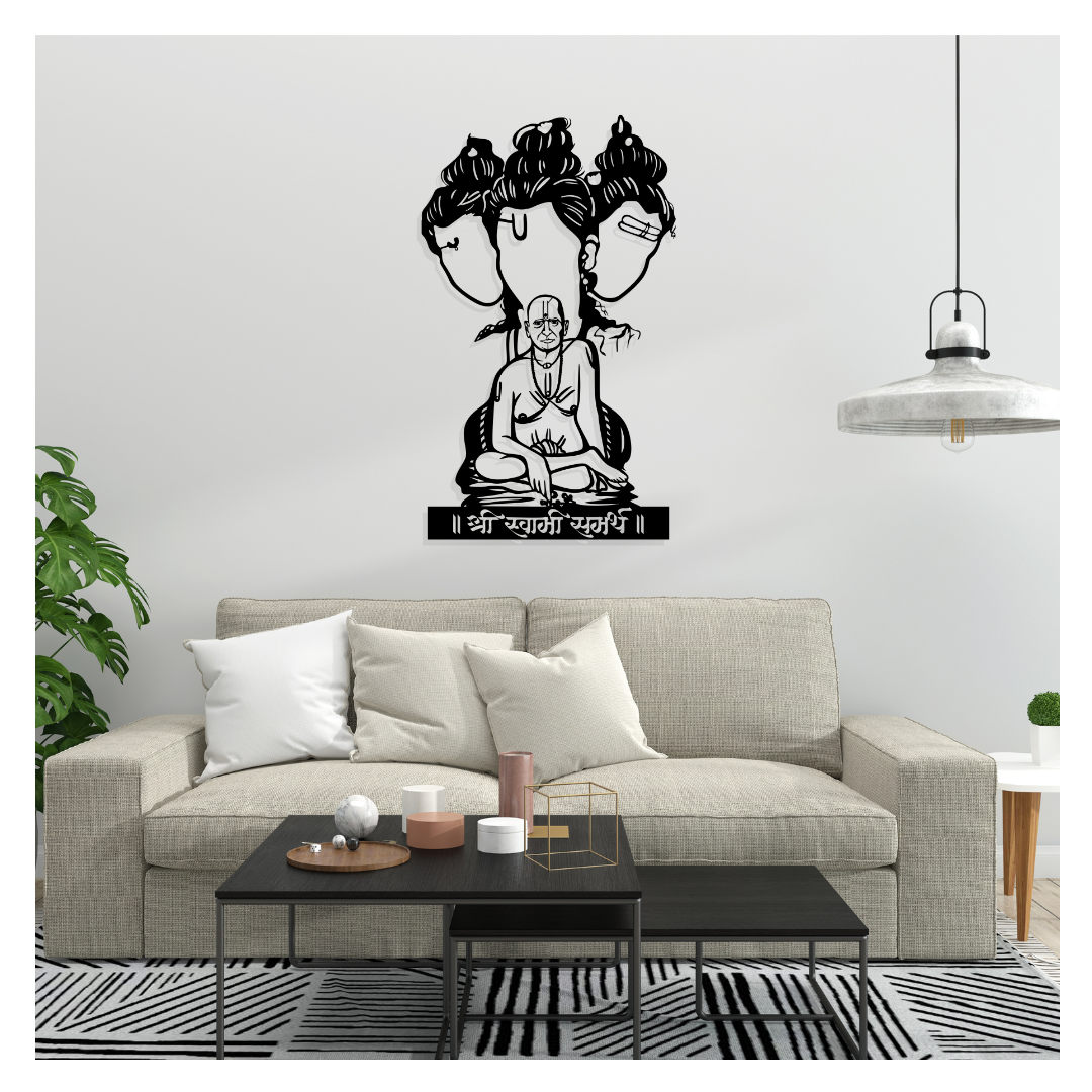 Artrooms Swami Samarth Metal Wall Art - Wall Decoration | Wall Hanging (17x25 inch) | Black Matte Finish